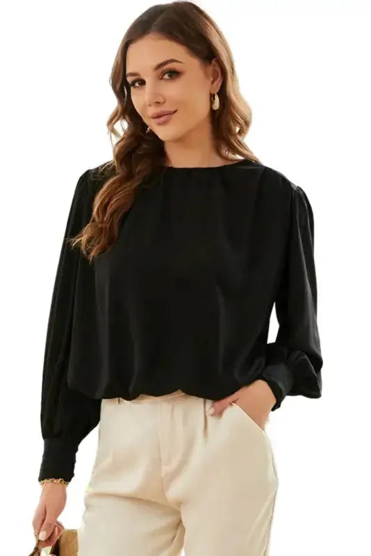 Black Pleated Loose Blouse Women UK