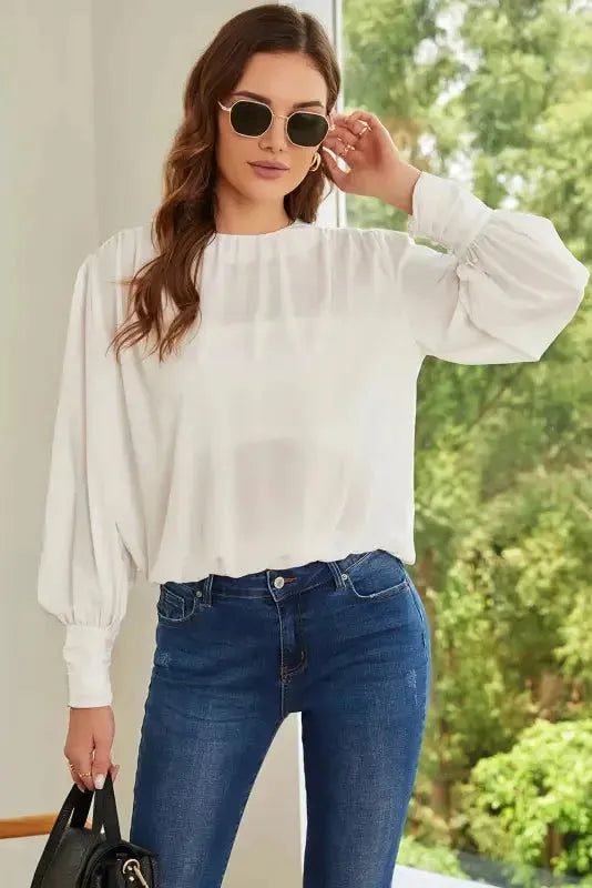Black Pleated Loose Blouse Women UK