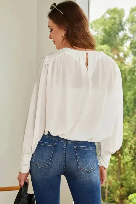 Black Pleated Loose Blouse Women UK