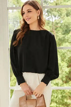 Black Pleated Loose Blouse Women UK