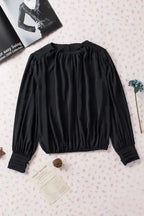 Black Pleated Loose Blouse Women UK