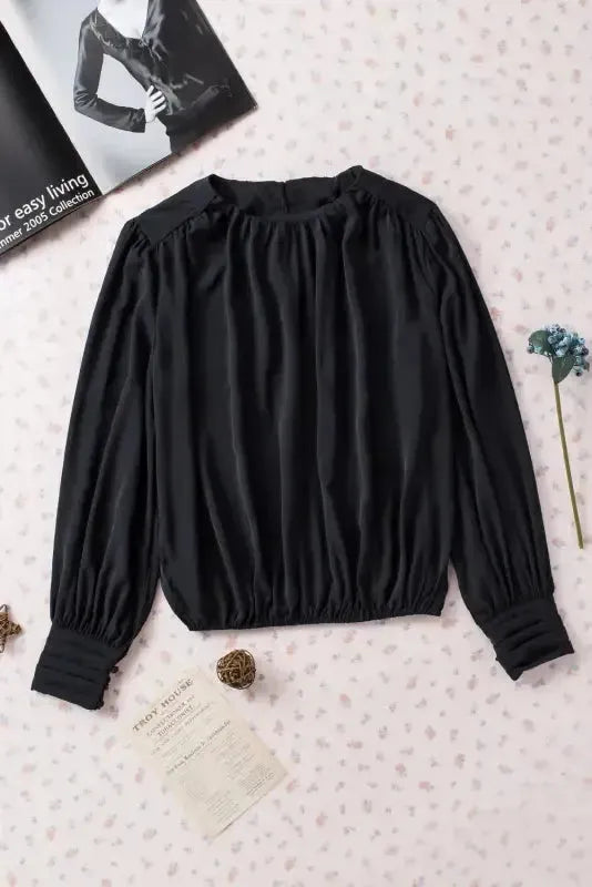 Black Pleated Loose Blouse Women UK