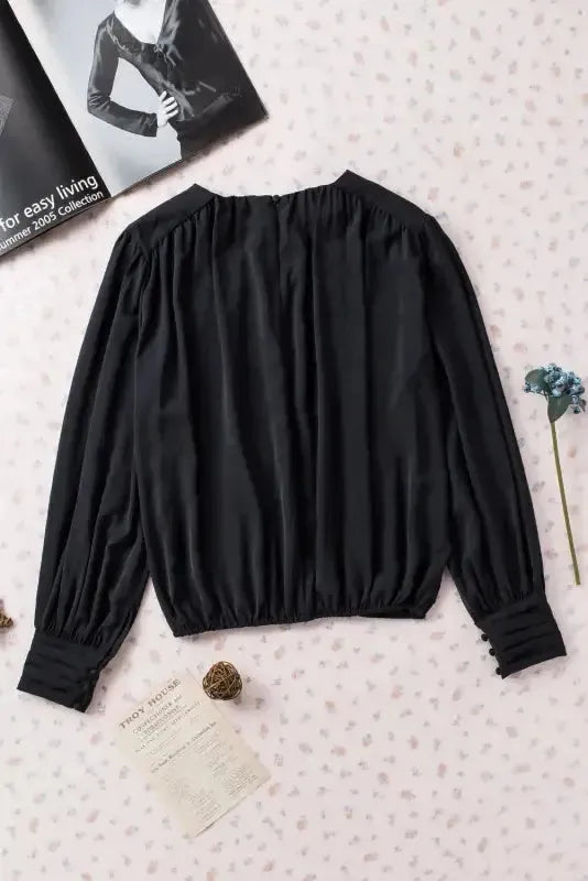 Black Pleated Loose Blouse Women UK