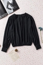 Black Pleated Loose Blouse Women UK