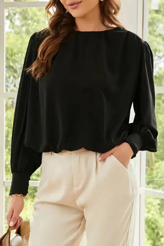 Black Pleated Loose Blouse Women UK