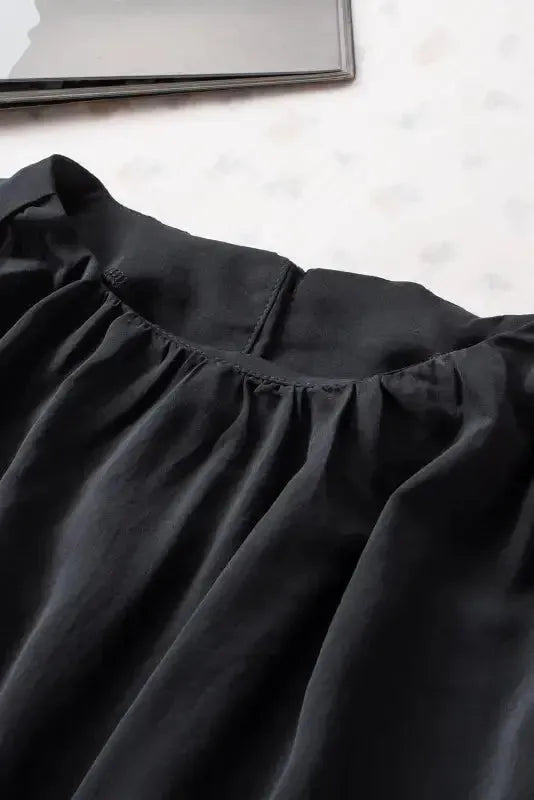 Black Pleated Loose Blouse Women UK