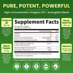 Organic Oregano Oil Capsules + Black Seed Oil | 99% Carvacrol, 180 Softgels