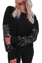 Black Sequin Lantern Sleeve Evening Blouse Women UK