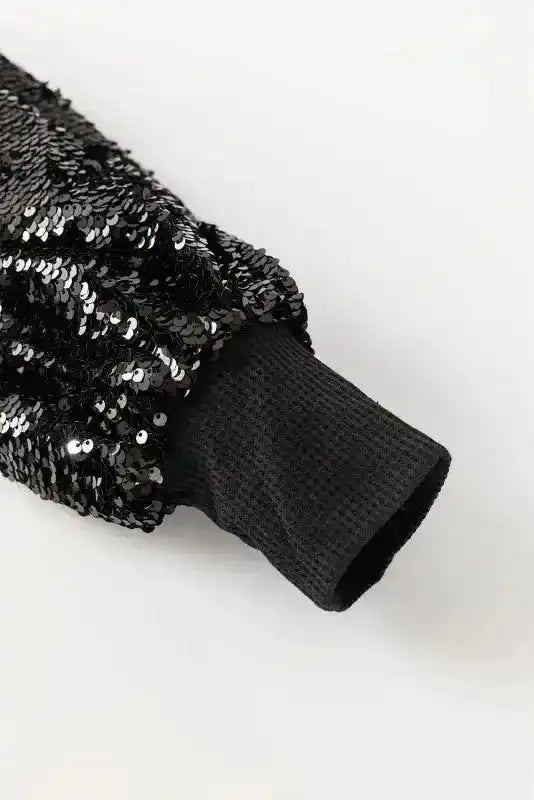 Black Sequin Lantern Sleeve Evening Blouse Women UK