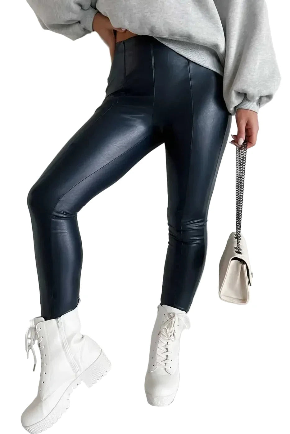 Black Vegan Leather High Rise Skinny Leggings