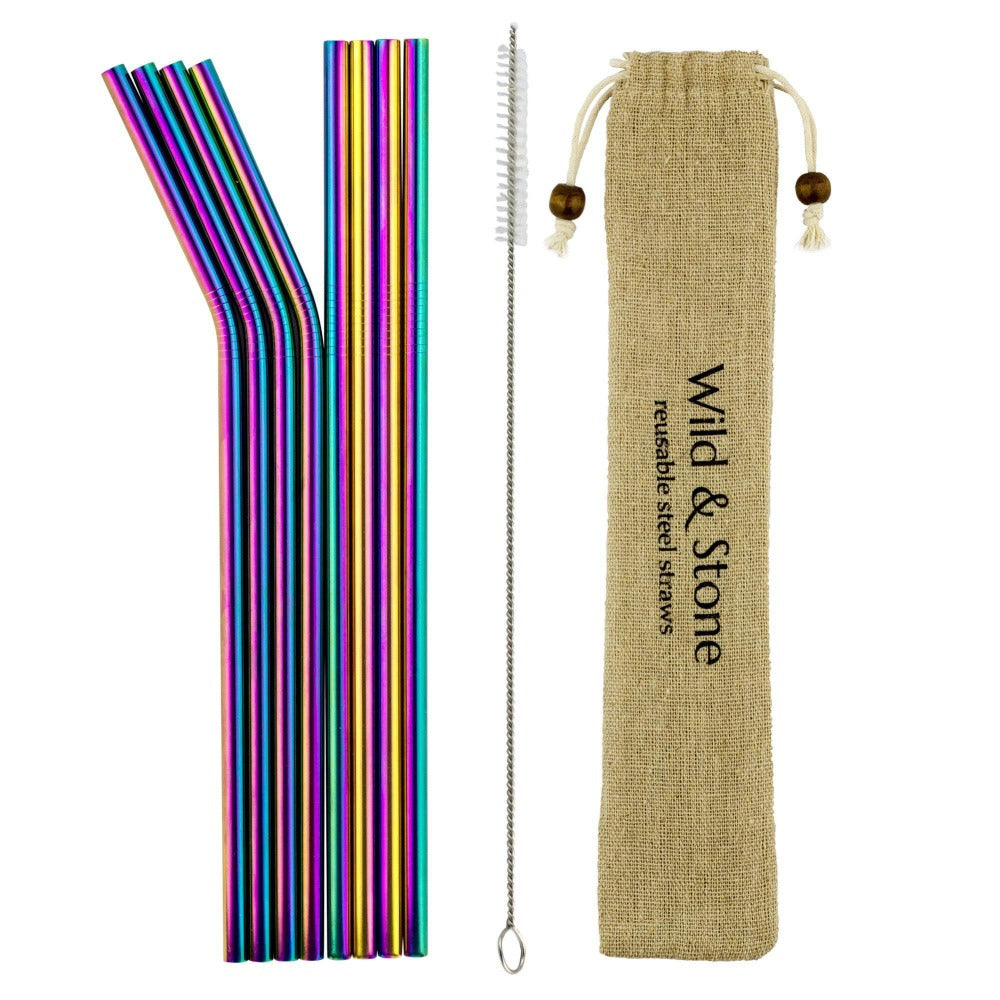 Reusable Stainless Steel Drinking Straws - Rainbow - 8 Pack