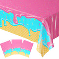 Blue Orchards Ice Cream Table Covers (Pack of 3) – Disposable 108x54 in Tablecloths for Parties