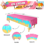 Blue Orchards Ice Cream Table Covers (Pack of 3) – Disposable 108x54 in Tablecloths for Parties