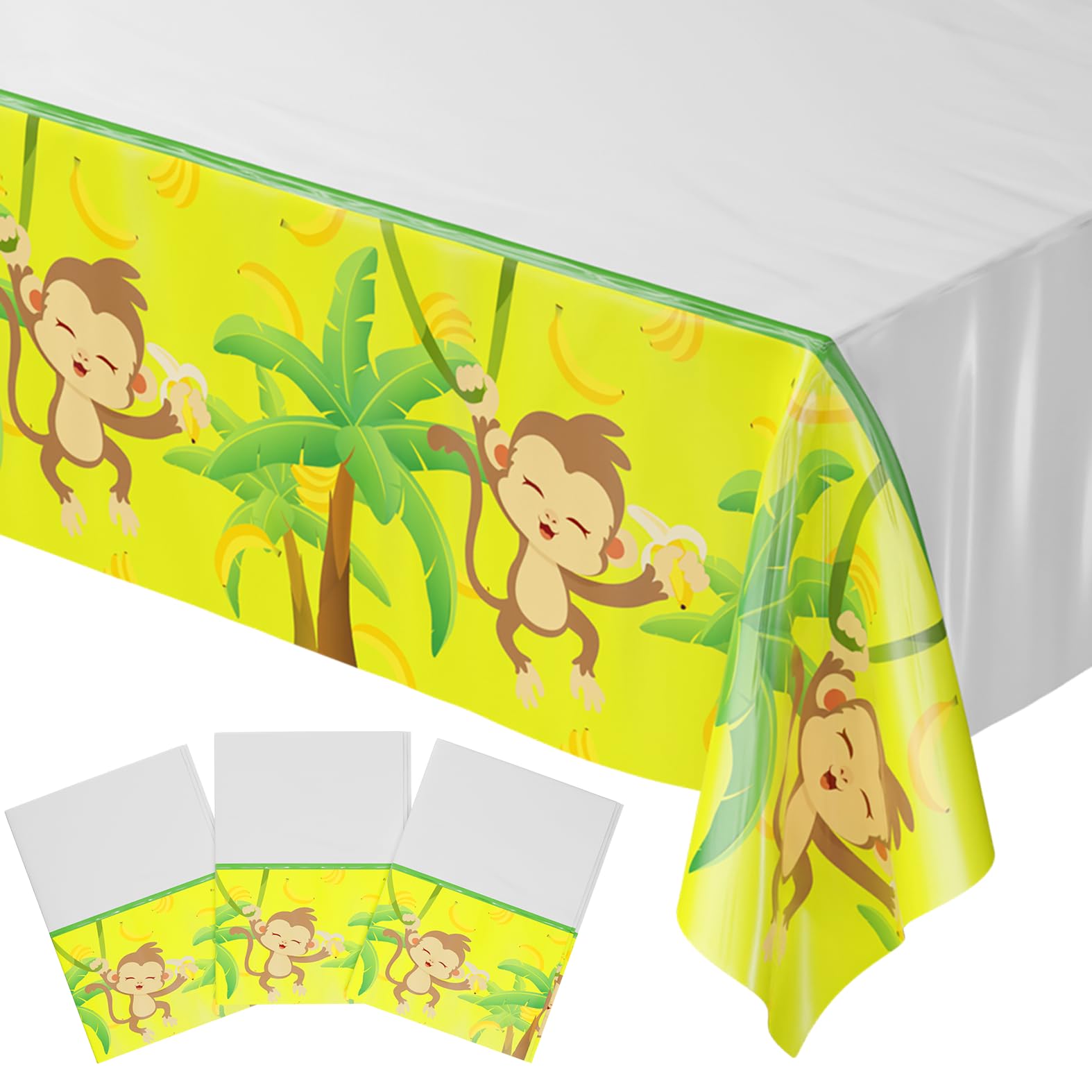 Blue Orchards Monkey Party Table Covers (Pack of 3) - 54x108 XL Jungle Tablecloths for Kids