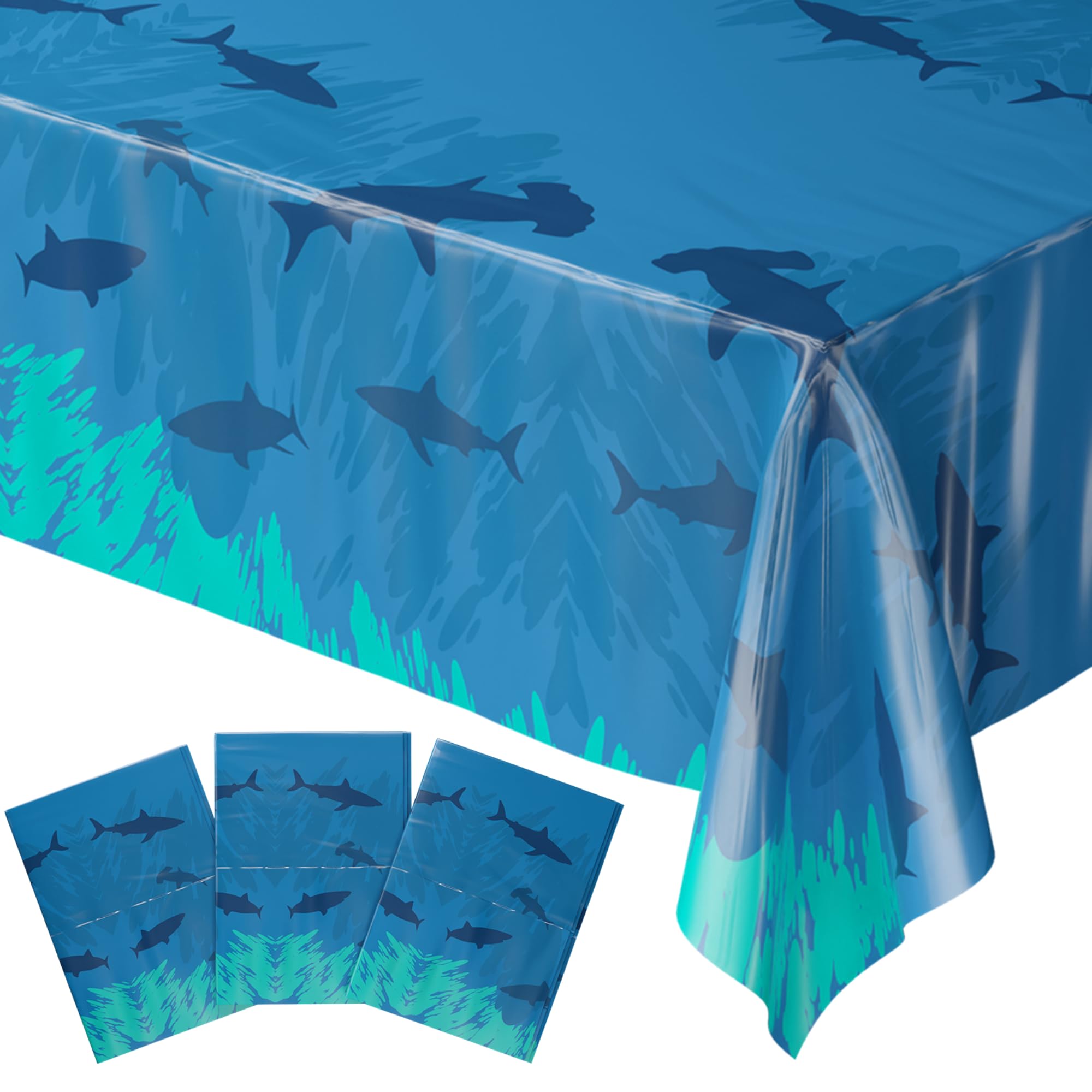 Blue Orchards Shark Table Covers (Pack of 3) – 54 by 108 inches XL Plastic Tablecloths