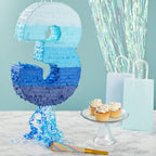BLUE PANDA Ombre Blue Number 3 Pull String Pinata – Ocean-Themed Birthday Decor, 16.5 x 11.5 in
