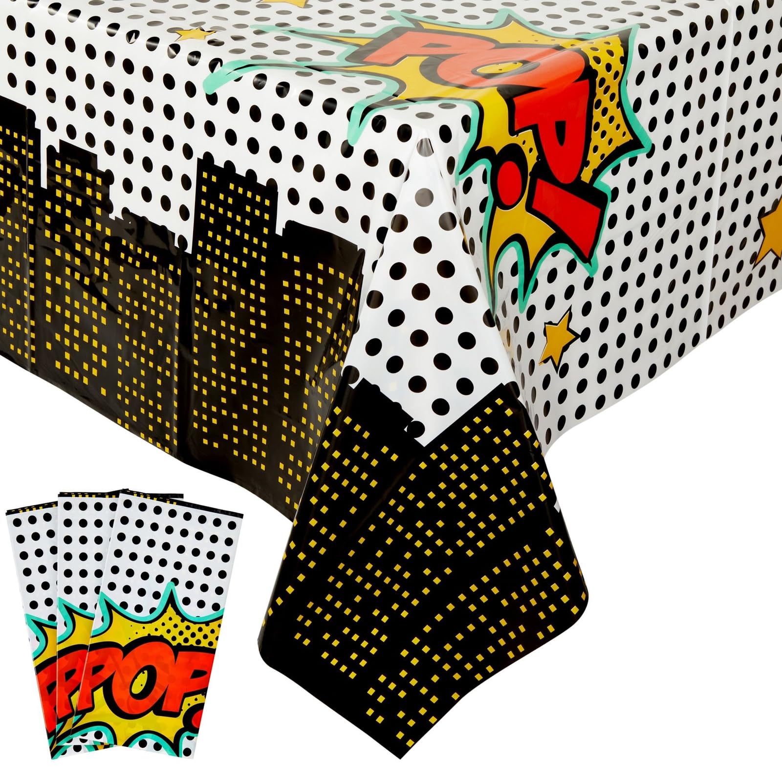 Blue Panda Comic Book Tablecloths 3-Pack – 54-by-108-in Disposable Party Covers