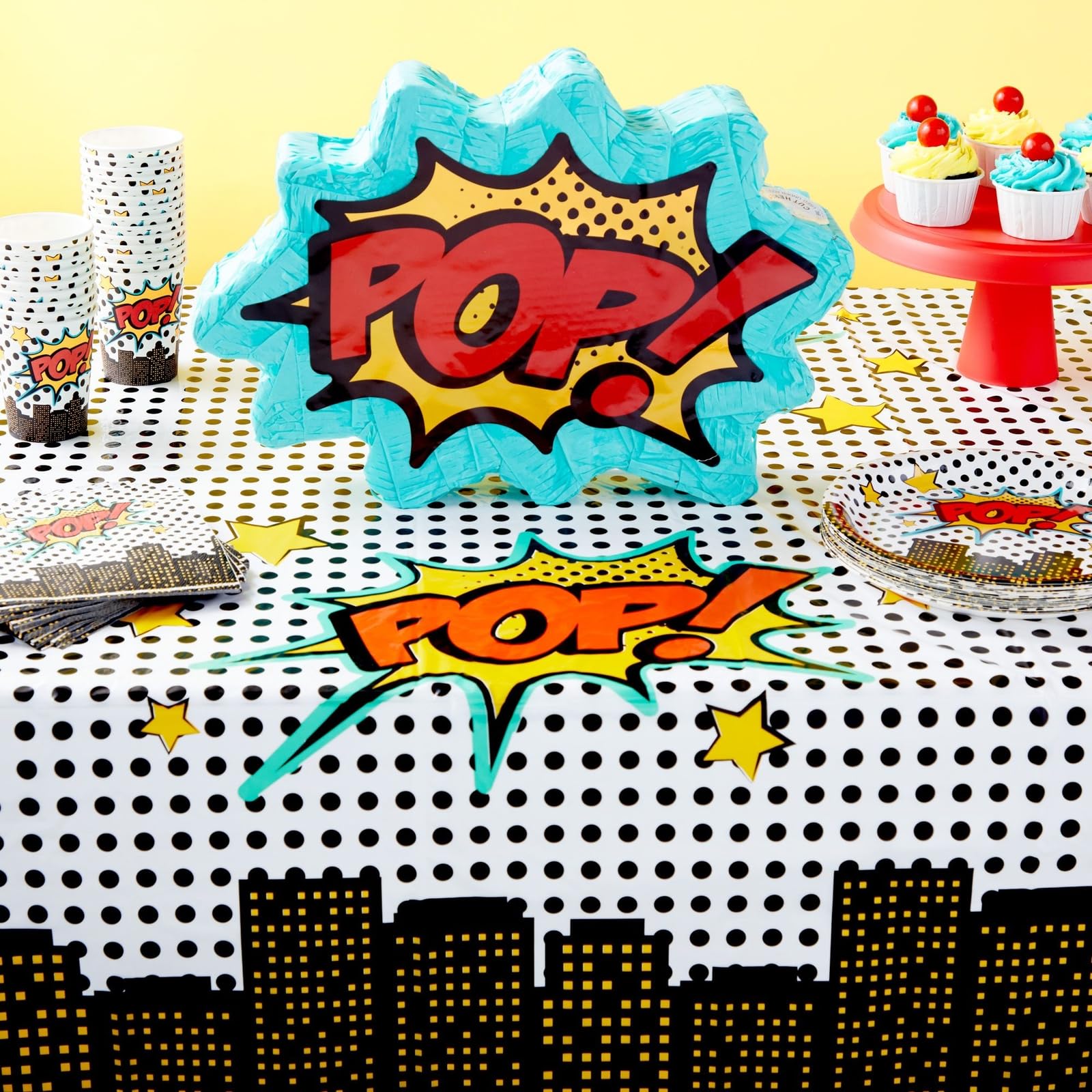 Blue Panda Comic Book Tablecloths 3-Pack – 54-by-108-in Disposable Party Covers