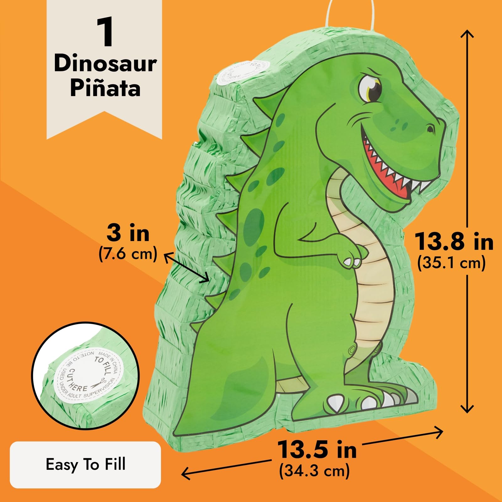 Blue Panda Dinosaur Pinata – Green, Small (12 x 15.5 x 3 in) | Boys Birthday Party Supplies