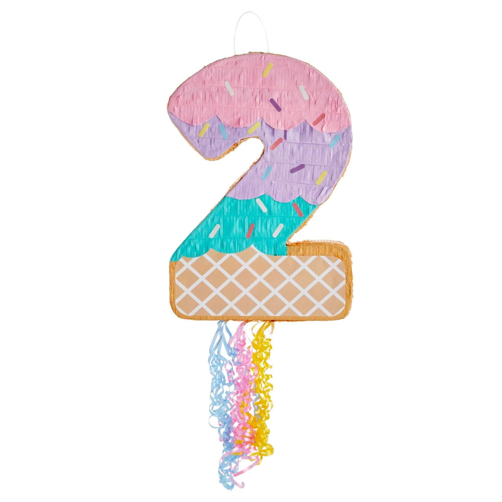 BLUE PANDA Pull String Pinata Number 2 – Ice Cream (16.5 x 11.5 x 3 in) Multicolor for 2nd Birthday