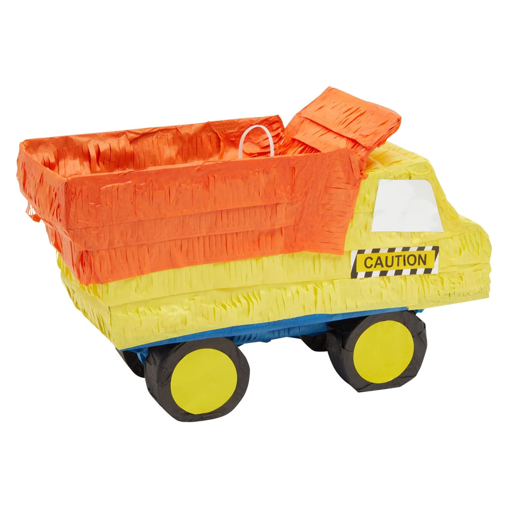 BLUE PANDA Dump Truck Pinata - Small 15.7 x 9.2 x 6.3 In, Yellow & Orange | Filled Pinata for Boys' Birthday Party & Construction Party Decoration
