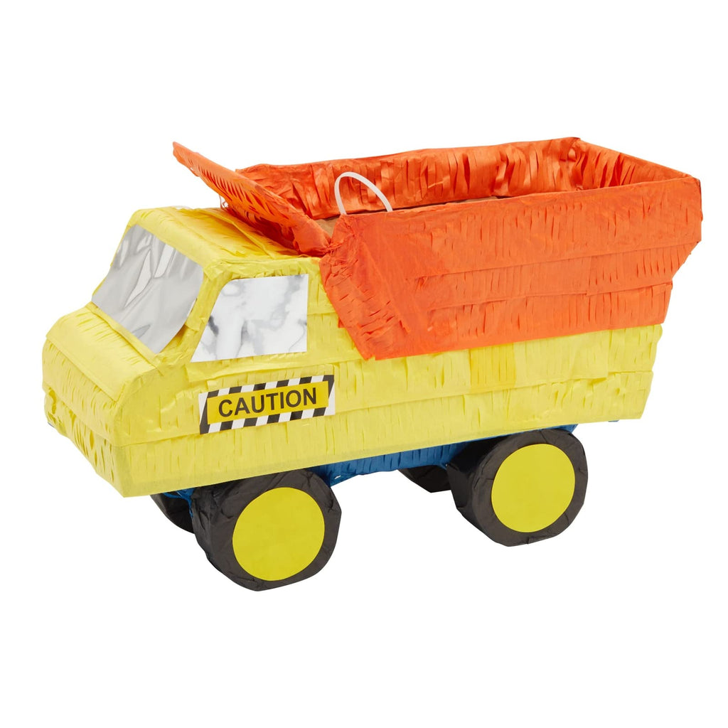 BLUE PANDA Dump Truck Pinata - Small 15.7 x 9.2 x 6.3 In, Yellow & Orange | Filled Pinata for Boys' Birthday Party & Construction Party Decoration