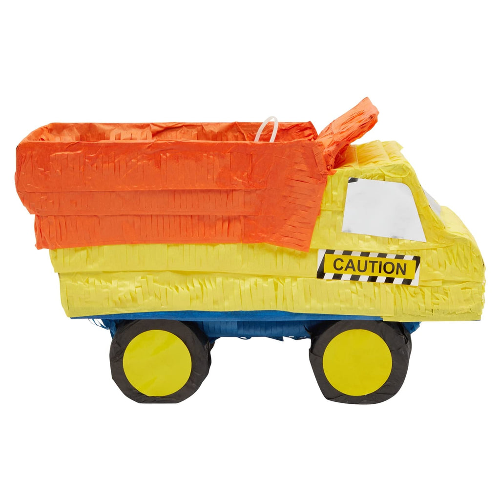 BLUE PANDA Dump Truck Pinata - Small 15.7 x 9.2 x 6.3 In, Yellow & Orange | Filled Pinata for Boys' Birthday Party & Construction Party Decoration