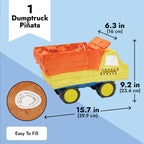 BLUE PANDA Dump Truck Pinata - Small 15.7 x 9.2 x 6.3 In, Yellow & Orange | Filled Pinata for Boys' Birthday Party & Construction Party Decoration