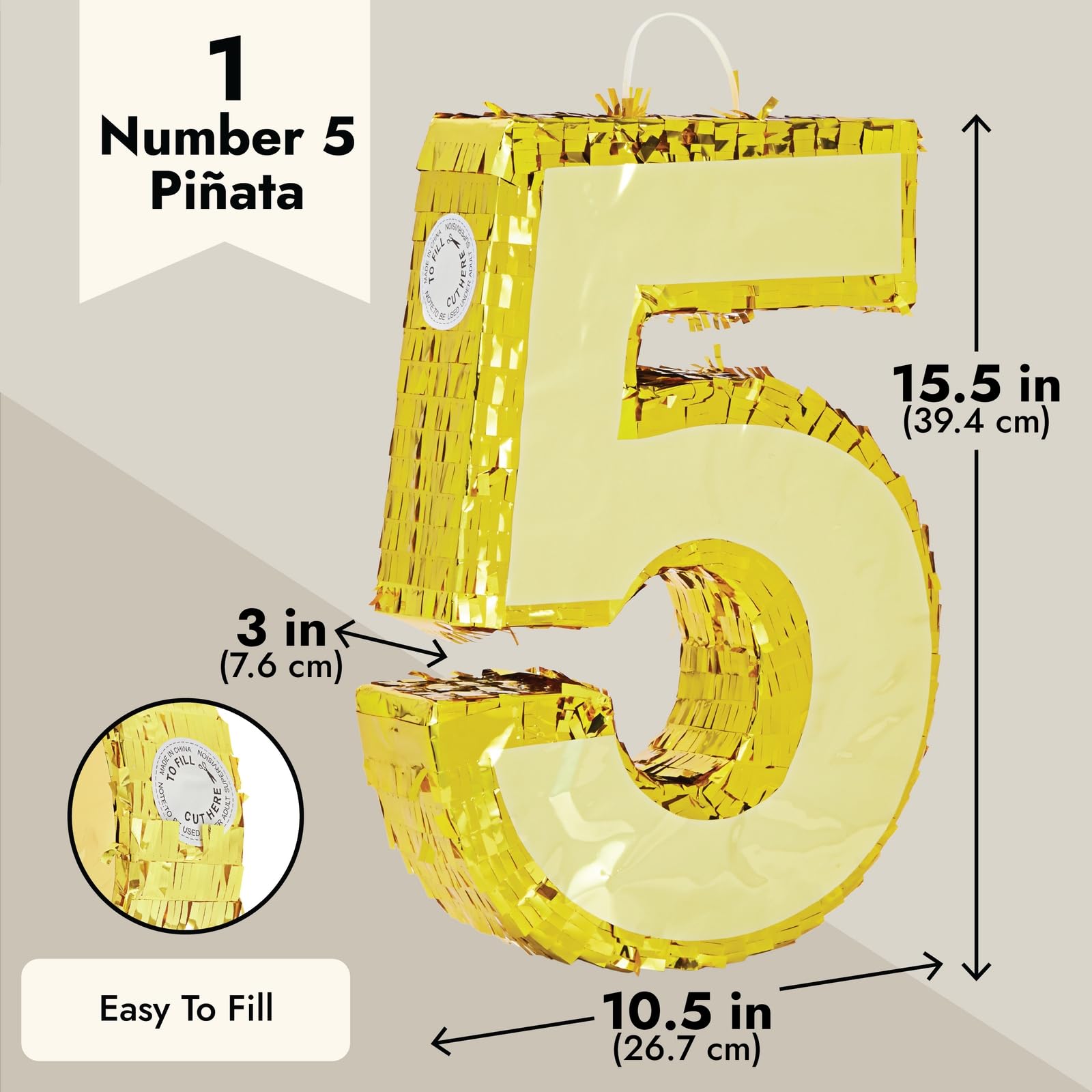 BLUE PANDA Gold Foil Number 5 Pinata | Easy-Fill Birthday Centerpiece & 5th Birthday Decor