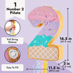 BLUE PANDA Pull String Pinata Number 2 – Ice Cream (16.5 x 11.5 x 3 in) Multicolor for 2nd Birthday