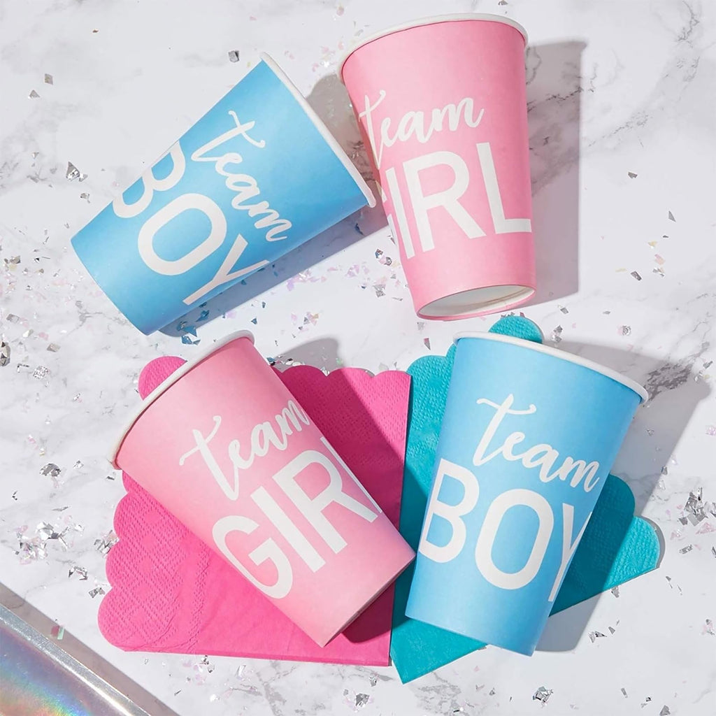 Blue Panda Paper Party Cups 12oz, 50-Pack for Gender Reveal – Team Boy / Team Girl