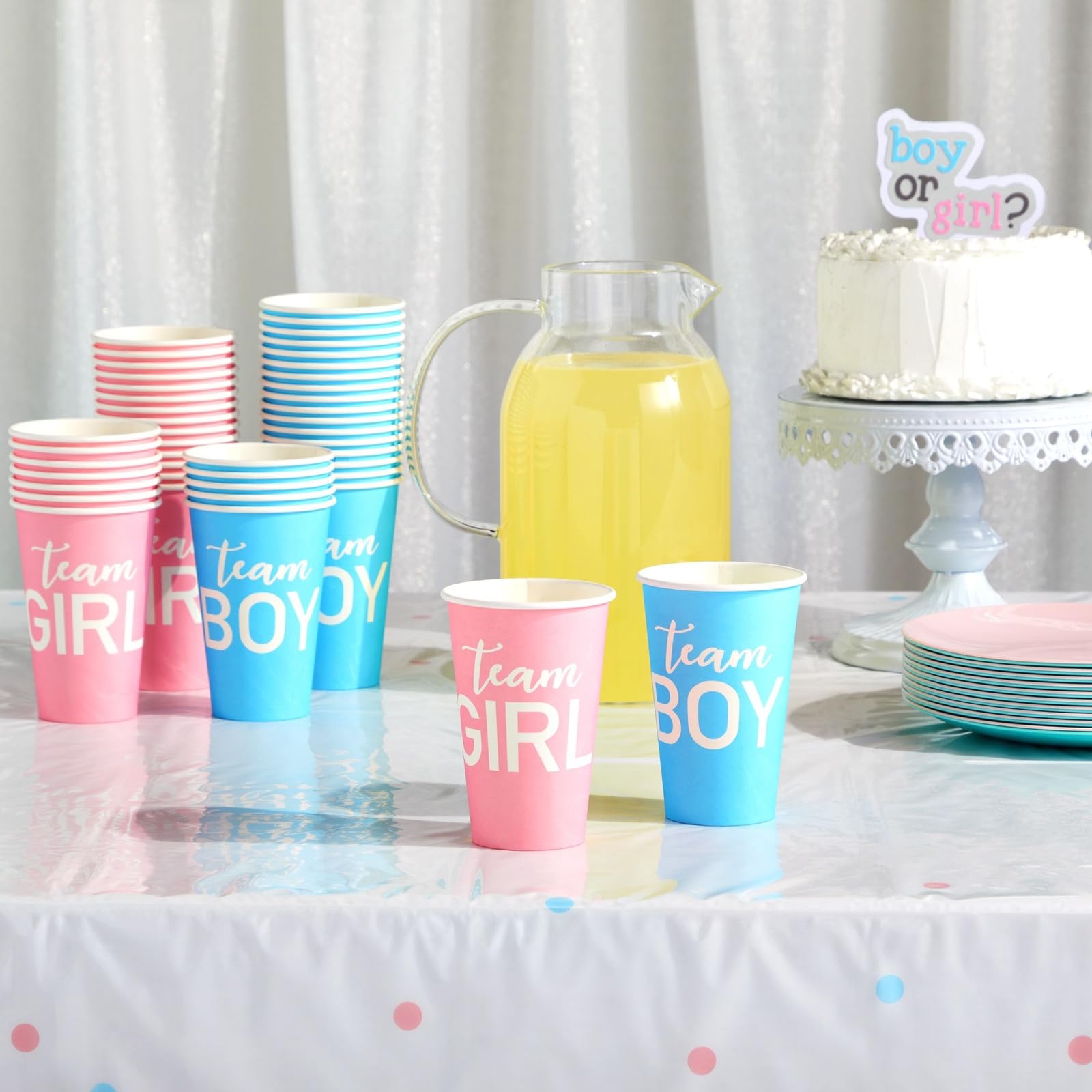 Blue Panda Paper Party Cups 12oz, 50-Pack for Gender Reveal – Team Boy / Team Girl
