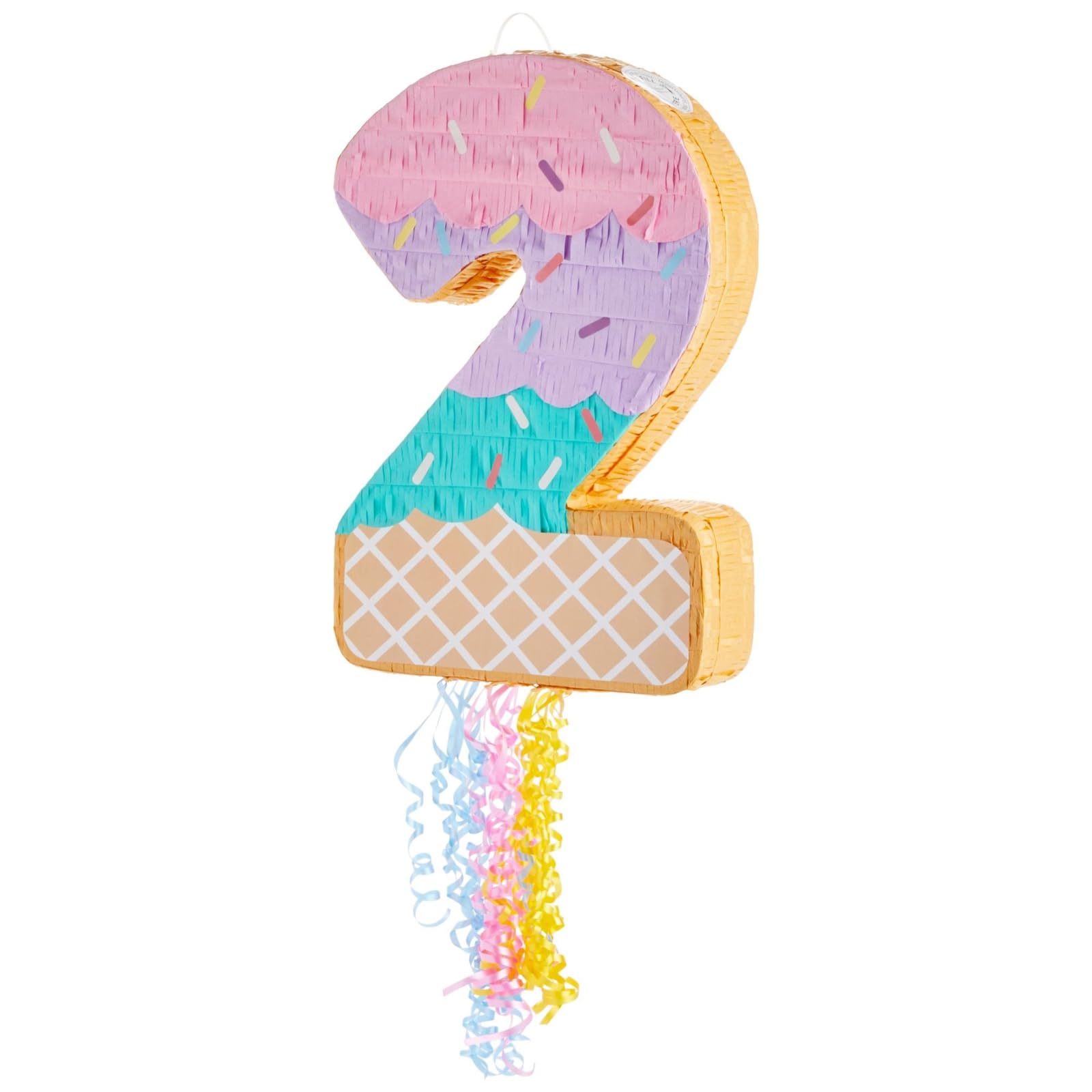 BLUE PANDA Pull String Pinata Number 2 – Ice Cream (16.5 x 11.5 x 3 in) Multicolor for 2nd Birthday