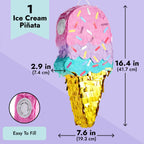 BLUE PANDA Ice Cream Pinata – Birthday Party Decoration & Favors (Small, 16.4 x 7.6 x 2.9 in, Pink/Blue/Yellow)