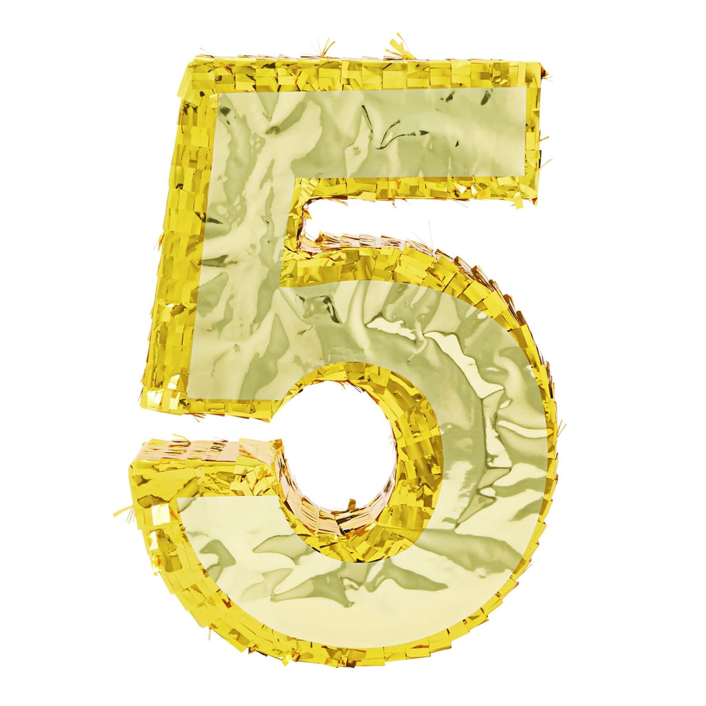 BLUE PANDA Gold Foil Number 5 Pinata | Easy-Fill Birthday Centerpiece & 5th Birthday Decor