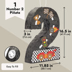 BLUE PANDA Number 2 Race Car Pinata – 3-Ply Construction, 16.5 x 11.85 x 3 in, Indoor Birthday Party Decor