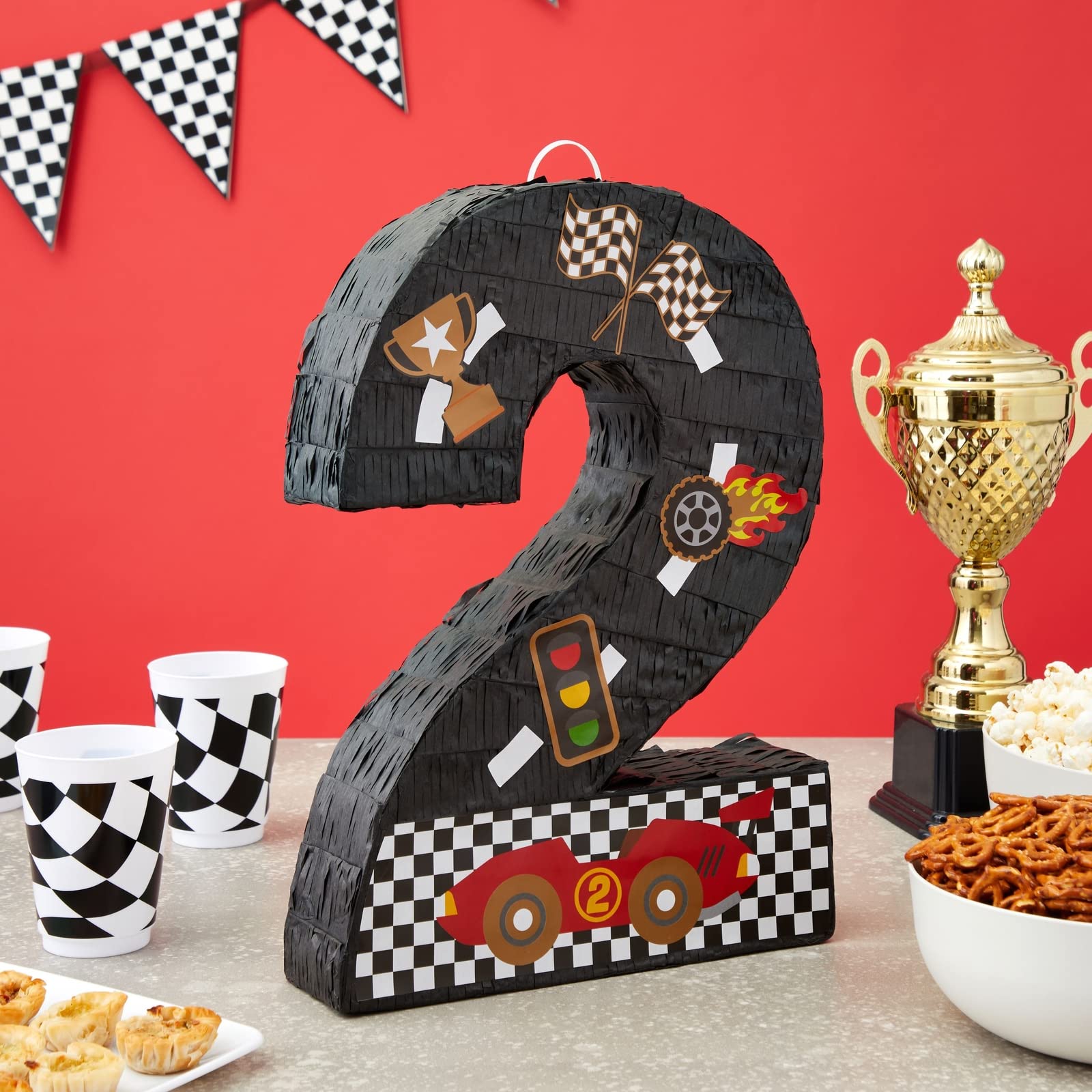 BLUE PANDA Number 2 Race Car Pinata – 3-Ply Construction, 16.5 x 11.85 x 3 in, Indoor Birthday Party Decor