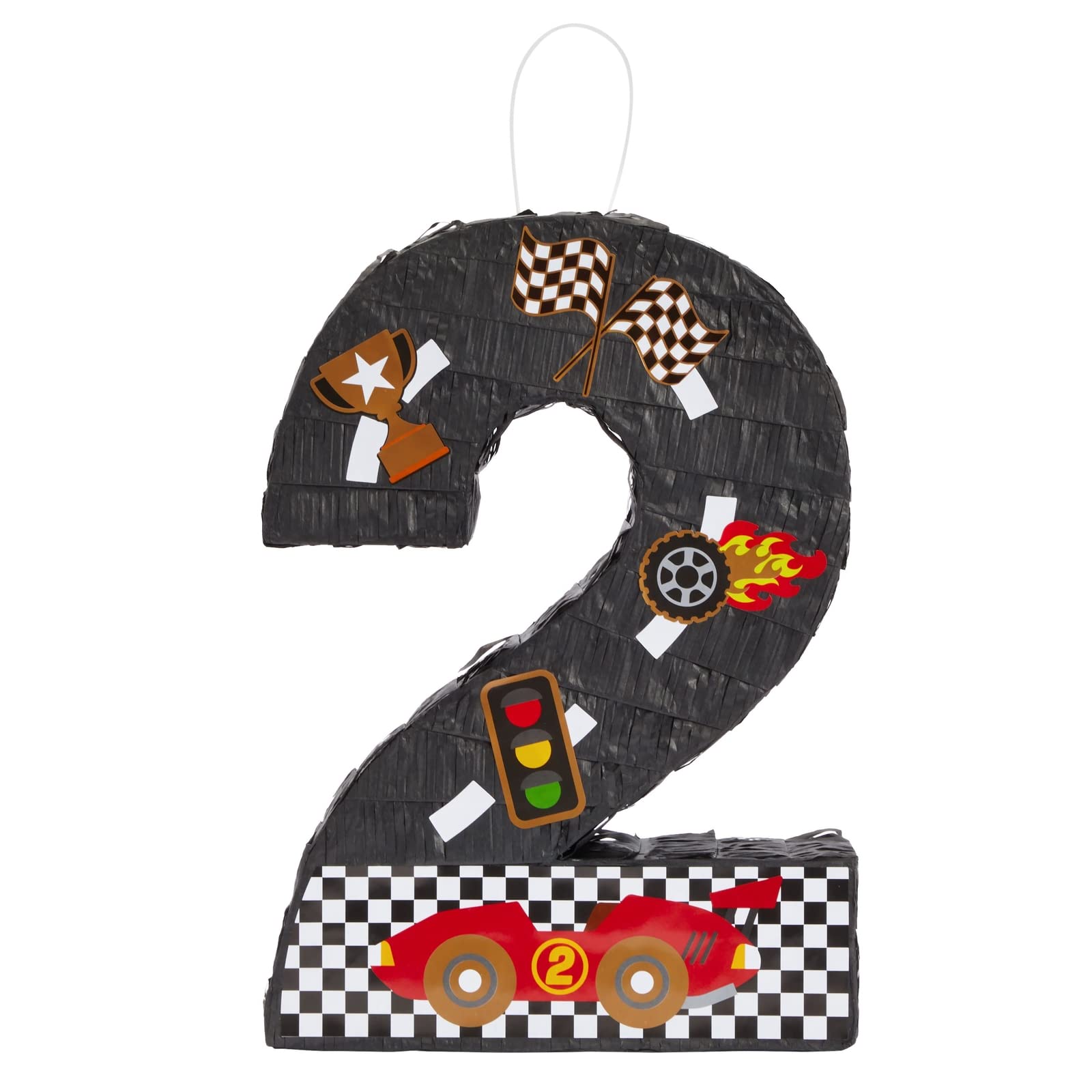 BLUE PANDA Number 2 Race Car Pinata – 3-Ply Construction, 16.5 x 11.85 x 3 in, Indoor Birthday Party Decor