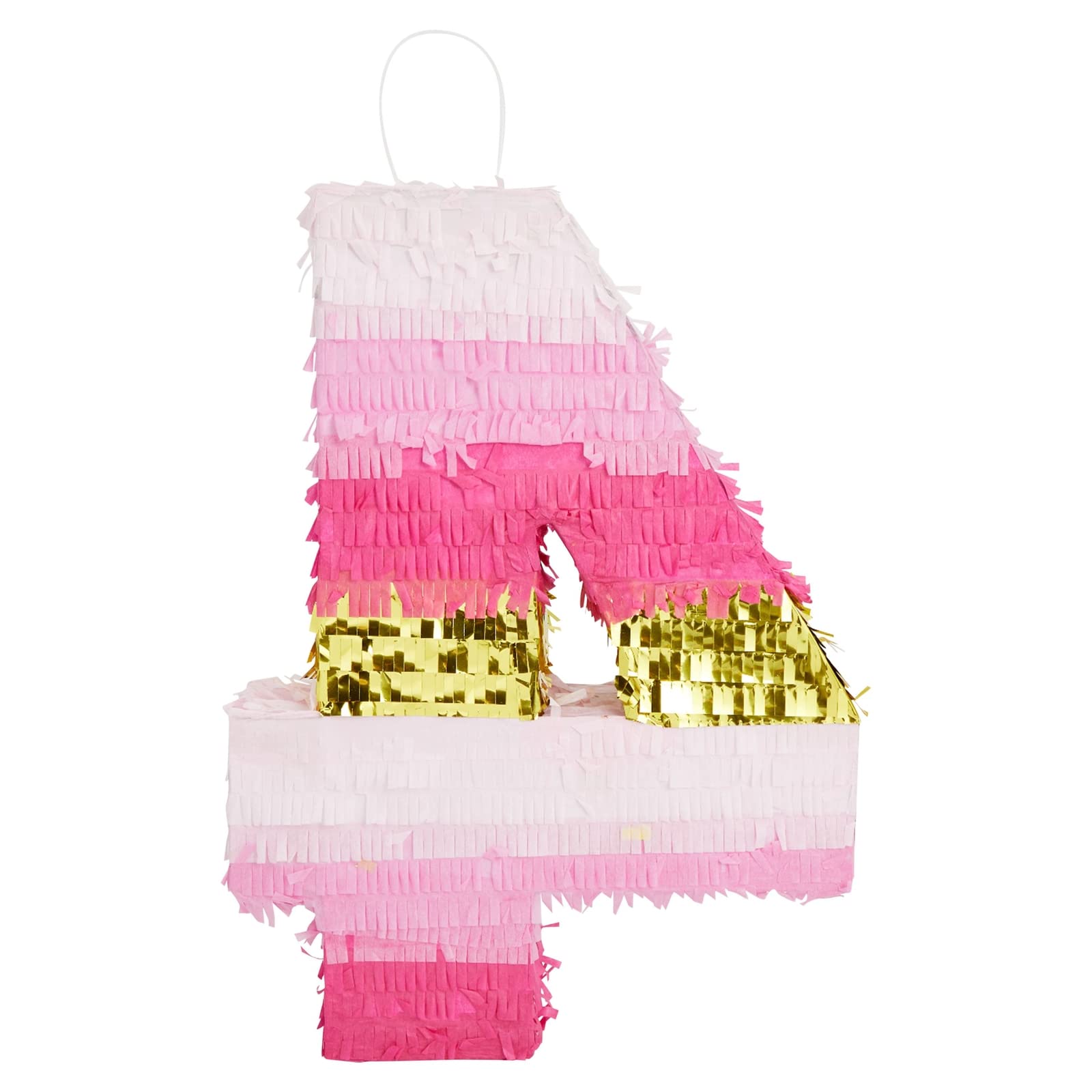 Blue Panda Number 4 Pinata – Pink & Gold Foil, 16.5x11 in, for Girls' 4th Birthday Party