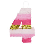 Blue Panda Number 4 Pinata – Pink & Gold Foil, 16.5x11 in, for Girls' 4th Birthday Party