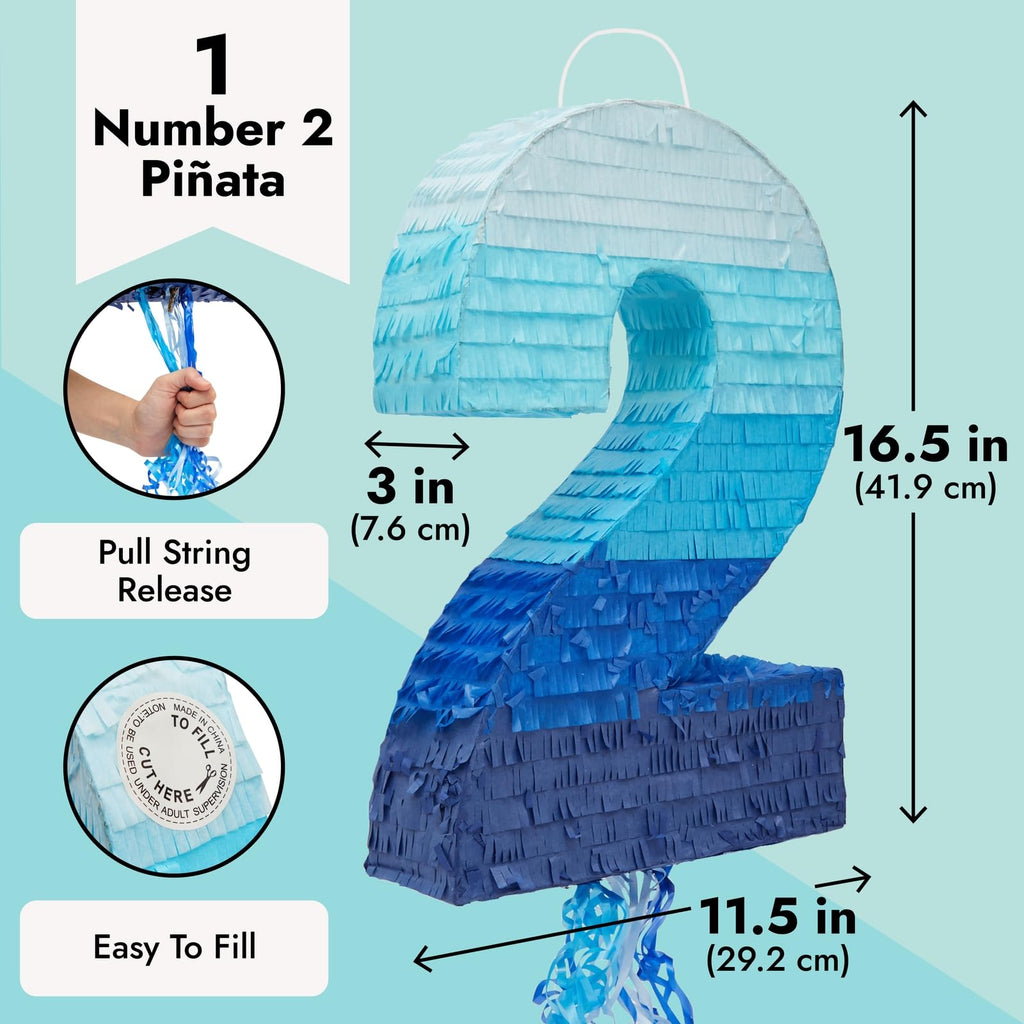 BLUE PANDA Ombre Blue Number 7 Pull String Pinata – 16.5 x 11.5 x 3 in for Kids’ Parties