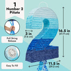 BLUE PANDA Ombre Blue Number 7 Pull String Pinata – 16.5 x 11.5 x 3 in for Kids’ Parties