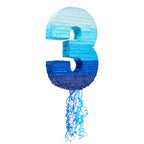 BLUE PANDA Ombre Blue Number 3 Pull String Pinata – Ocean-Themed Birthday Decor, 16.5 x 11.5 in