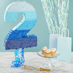 BLUE PANDA Ombre Blue Number 7 Pull String Pinata – 16.5 x 11.5 x 3 in for Kids’ Parties
