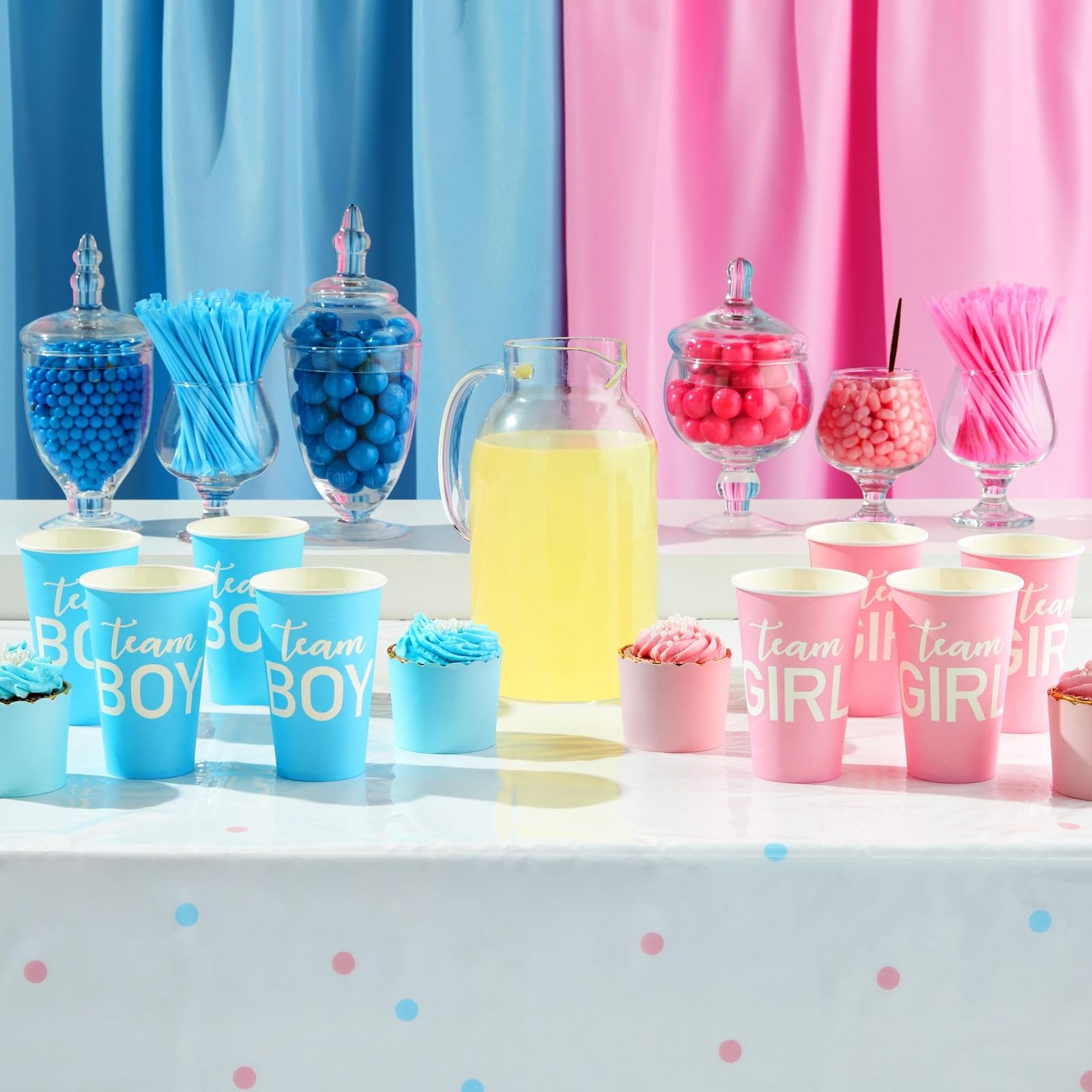 Blue Panda Paper Party Cups 12oz, 50-Pack for Gender Reveal – Team Boy / Team Girl