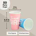 Blue Panda Paper Party Cups 12oz, 50-Pack for Gender Reveal – Team Boy / Team Girl