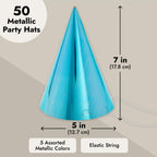 BLUE PANDA Party Hats – 50 Pack Metallic Cone Hats for Kids & Adults