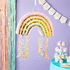 Blue Panda Pull String Rainbow Pinata – Small 16.5 x 10 x 3 in Pastel | Mini Rainbow Birthday Decor