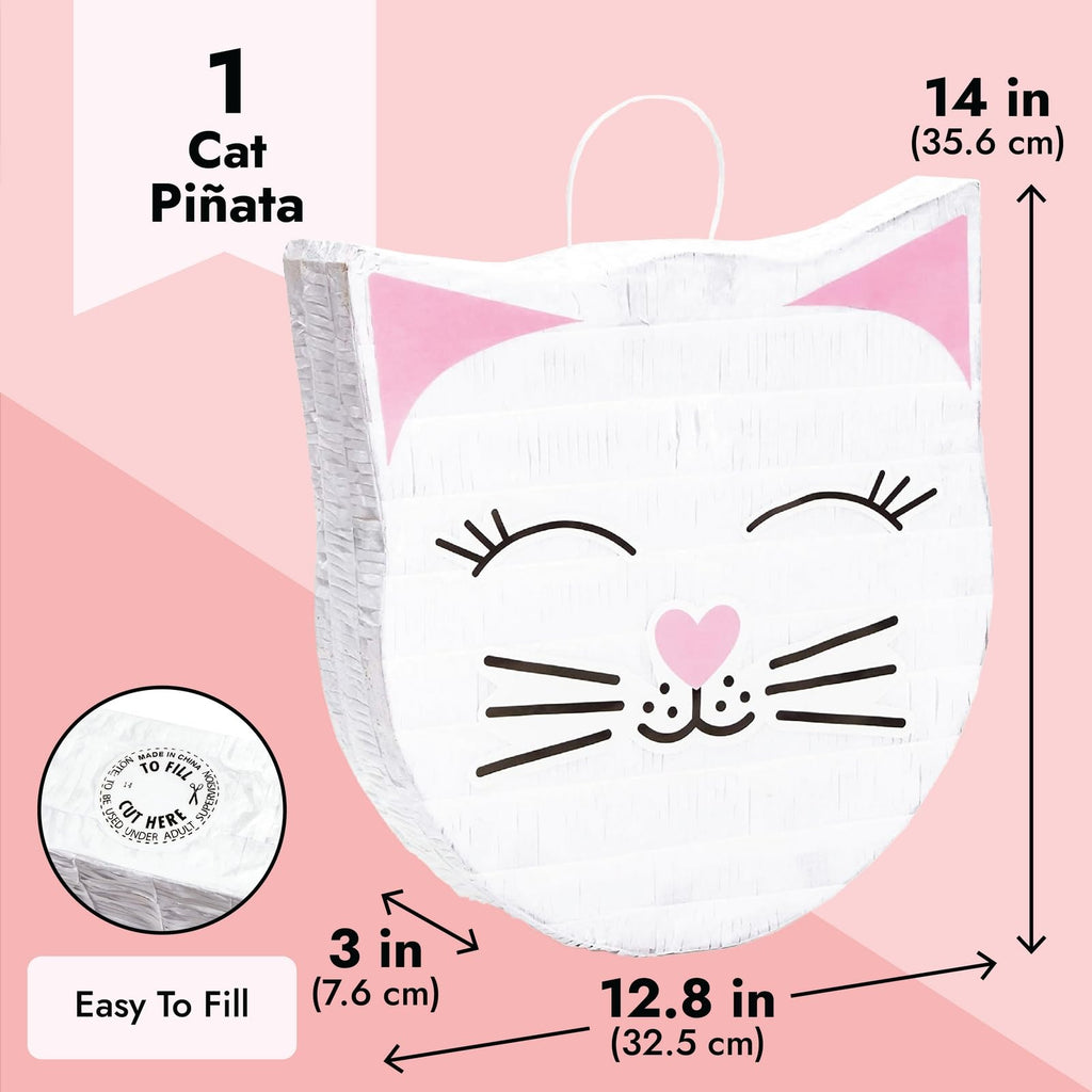 BLUE PANDA Cat Piñata - White Cloud Shape (14x12.8x3 in) | Pastel Rainbow Birthday Decor