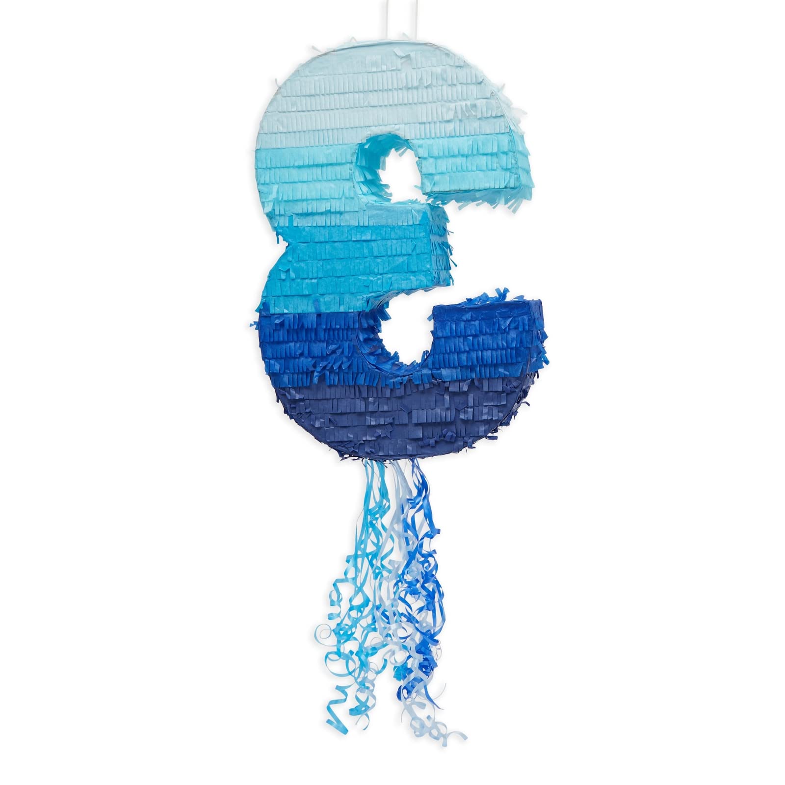BLUE PANDA Ombre Blue Number 3 Pull String Pinata – Ocean-Themed Birthday Decor, 16.5 x 11.5 in